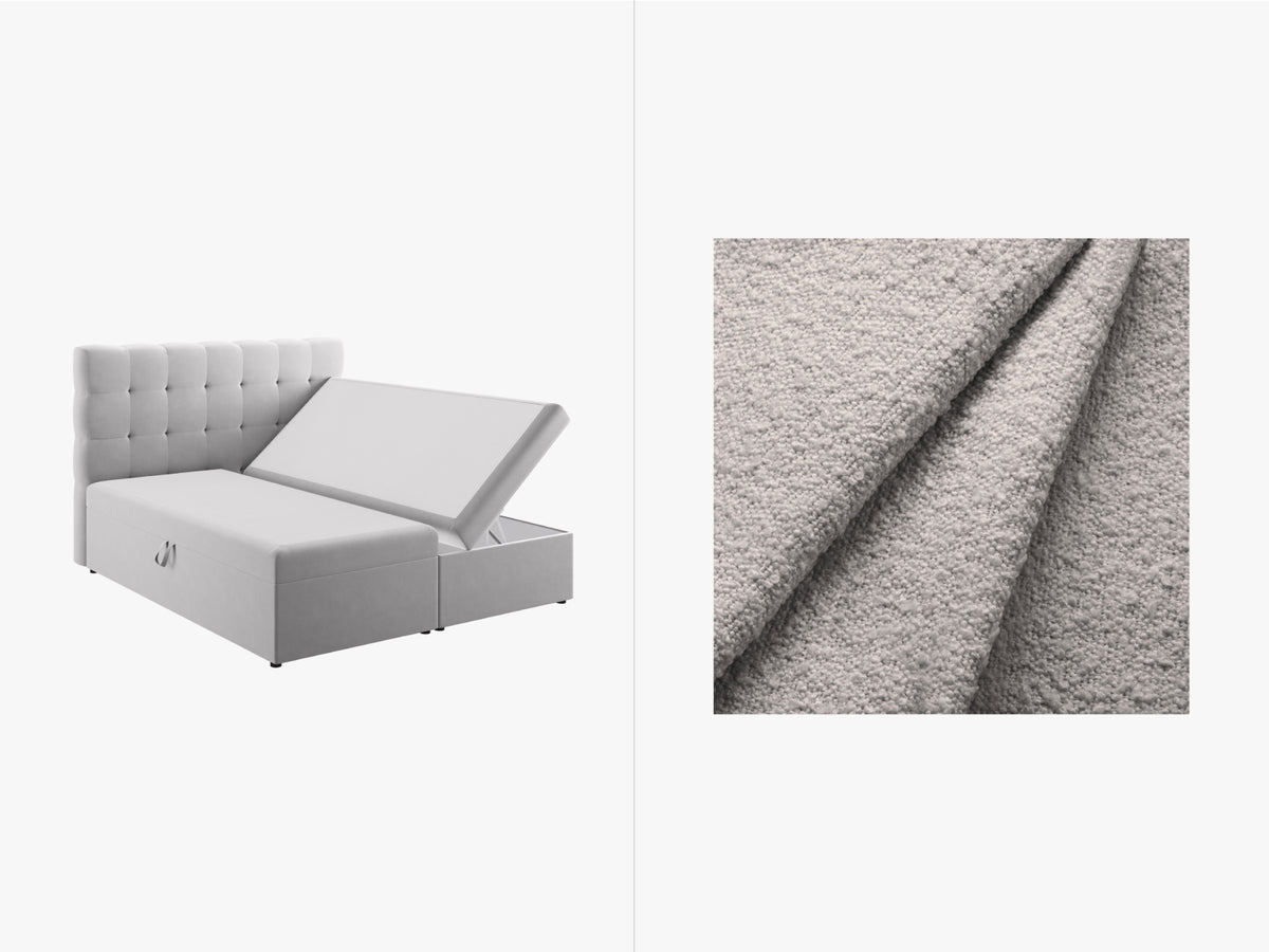 Letto Boxspring con Testata, Materasso e Topper Mamaia - Grigio Chiaro 180x200