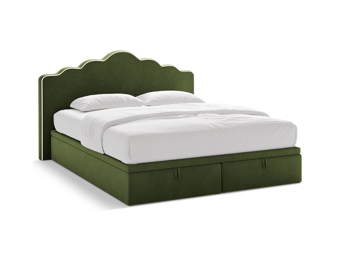 Letto Boxspring con Testata, Materasso e Topper Dream - Avorio, Verde Militare 160x200