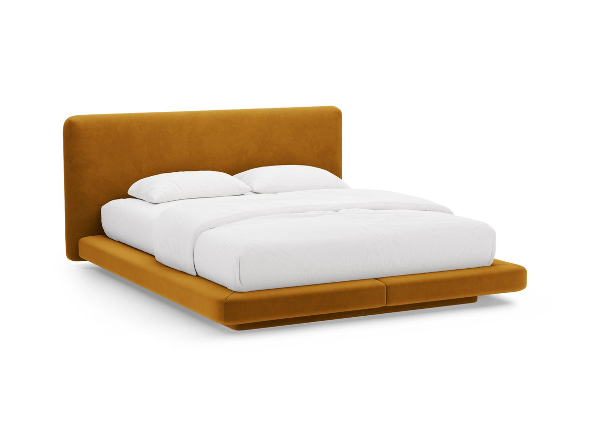Letto con Testata in Velluto, "Linea", 225x204x98 - Senape