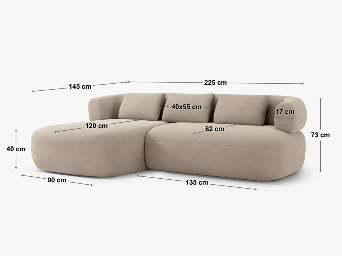 Divano Angolare Jenny, 5 Posti, 145x225x73