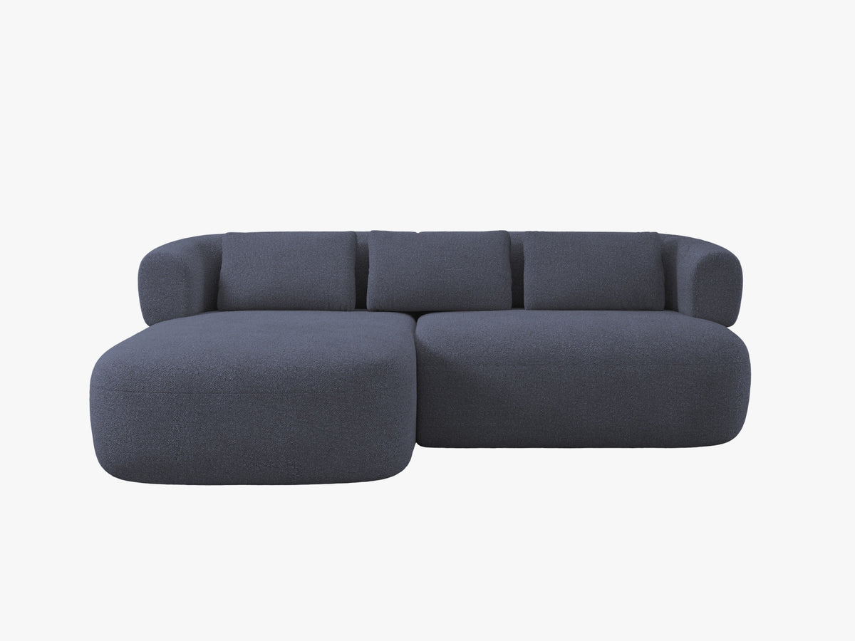 Divano Angolare Sinistro in Bouclé, "Jenny", 5 Posti, 200x145x73 - Blu Scuro