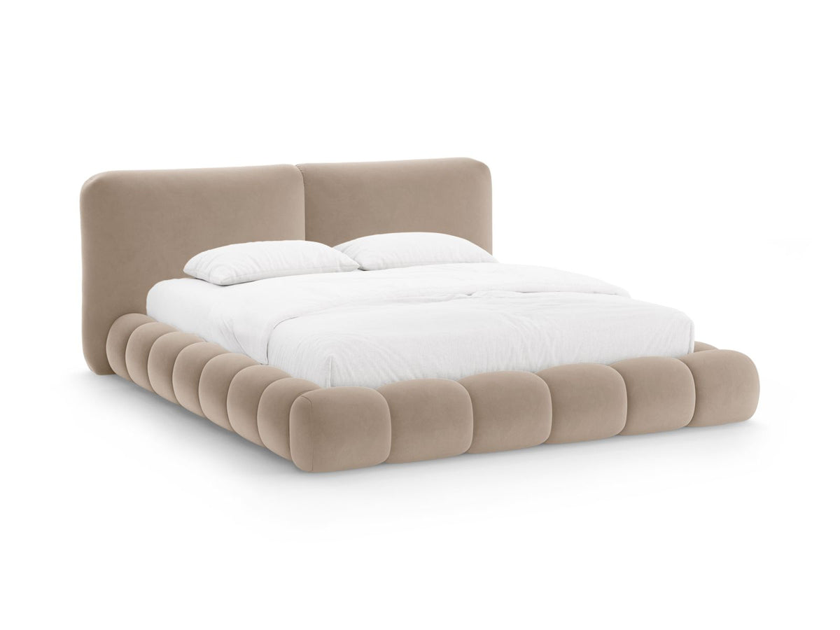 Letto con Contenitore e Testata in Velluto, "Solange", 236x242x90 - Beige Mandorla