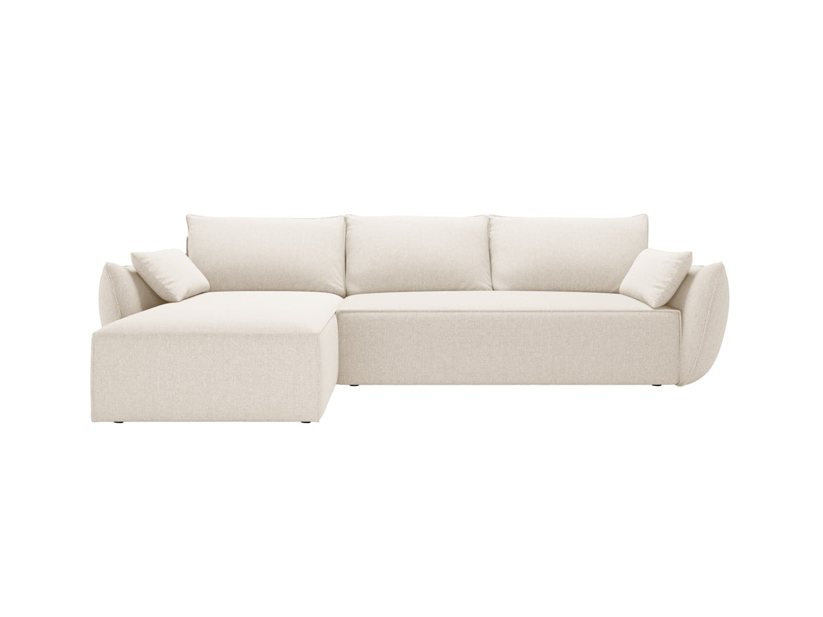Divano Angolare Sinistro Letto con Contenitore, "Kaelle", 4 Posti, 252x165x87 - Beige Chiaro