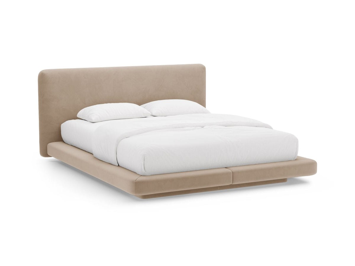Letto con Testata in Velluto, "Linea", 225x184x98 - Beige Mandorla