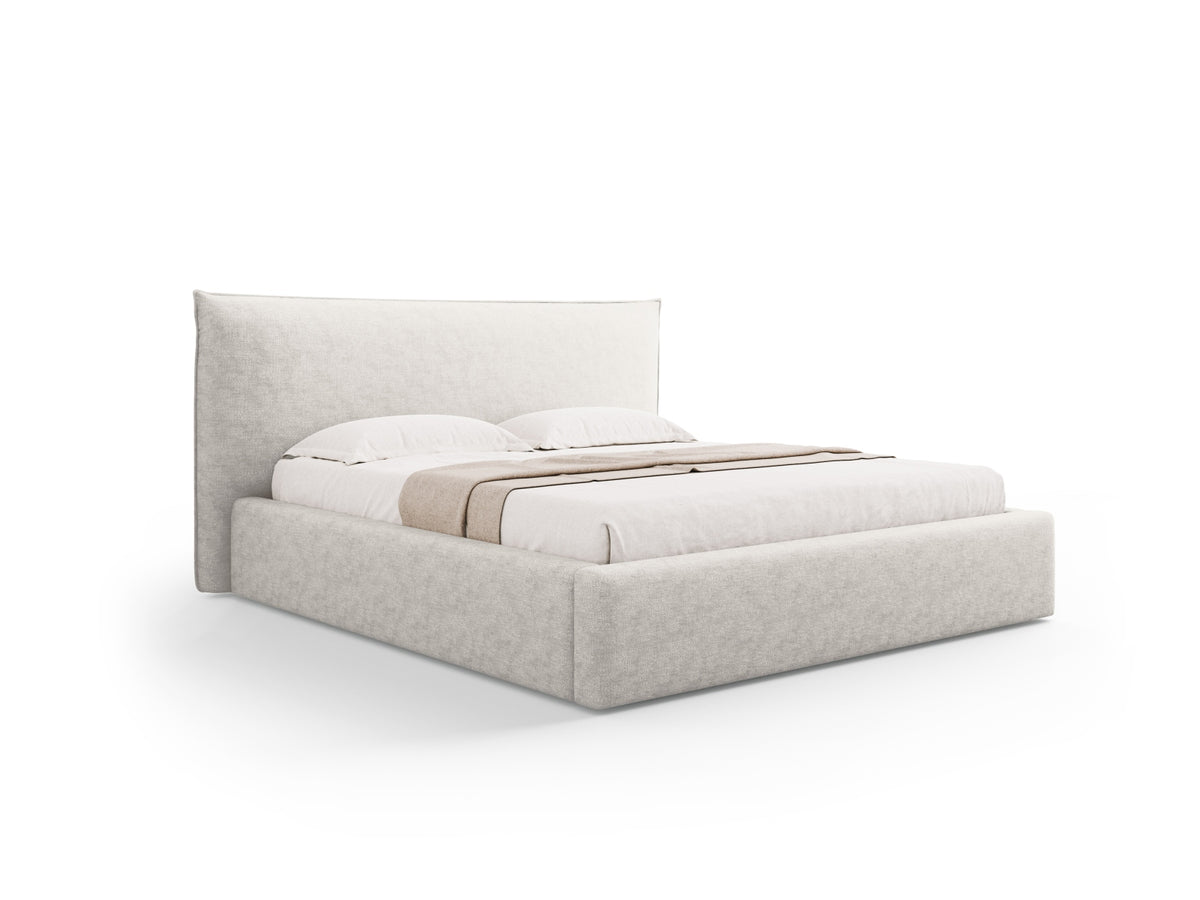 Letto con Contenitore e Testata, "Kaelle", 223x180x111 - Beige Chiaro