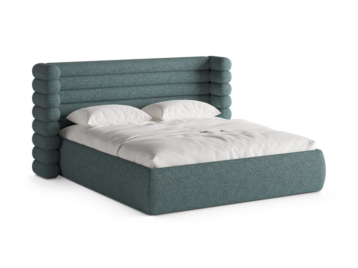 Letto con Contenitore e Testata, "Mount", 228x256x120 - Blu Melange