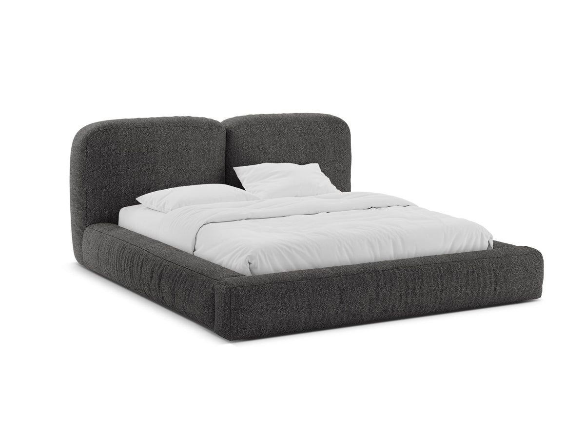 Letto con Contenitore e Testata in Bouclé, "Martina", 246x246x101 - Antracite