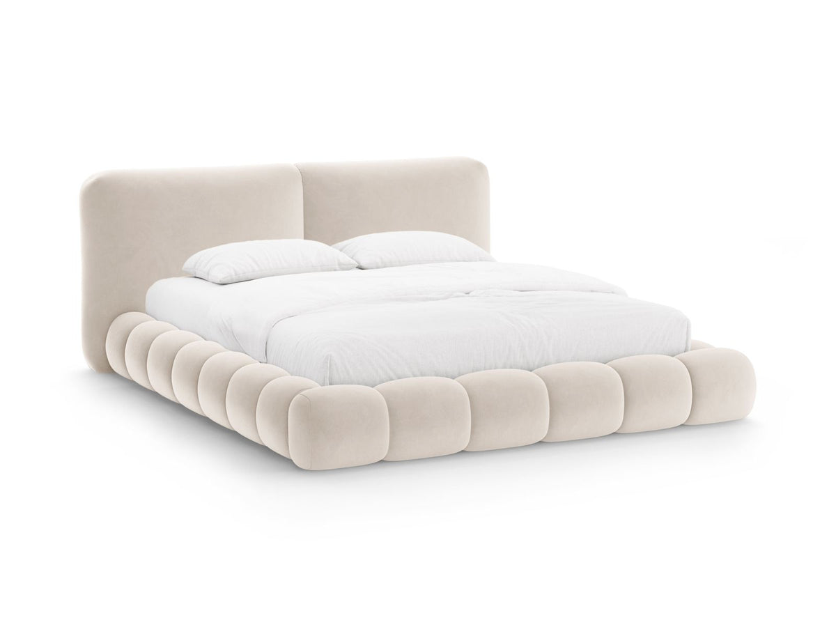 Letto con Contenitore e Testata in Velluto, "Solange", 236x242x90 - Avorio