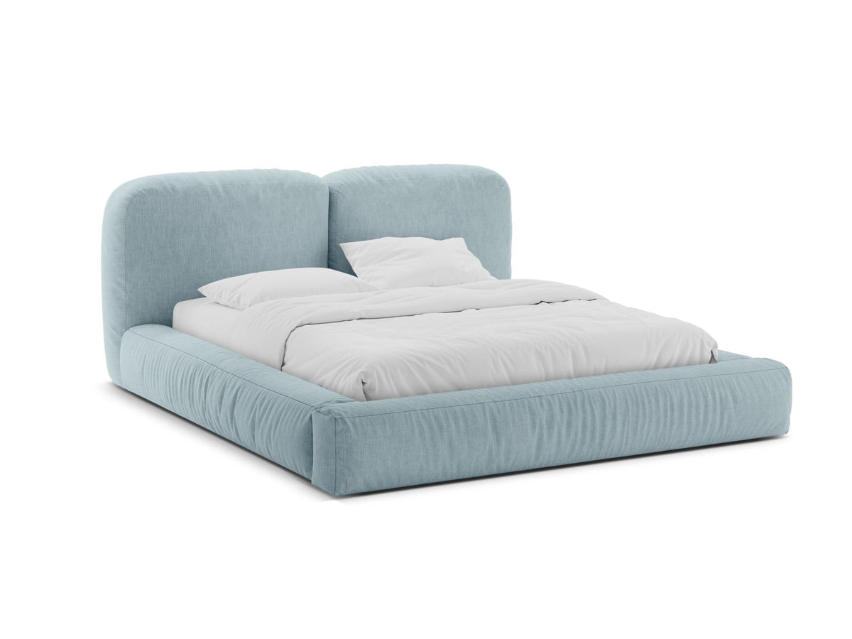 Letto con Contenitore e Testata, "Martina", 246x246x101 - Blu Satinato