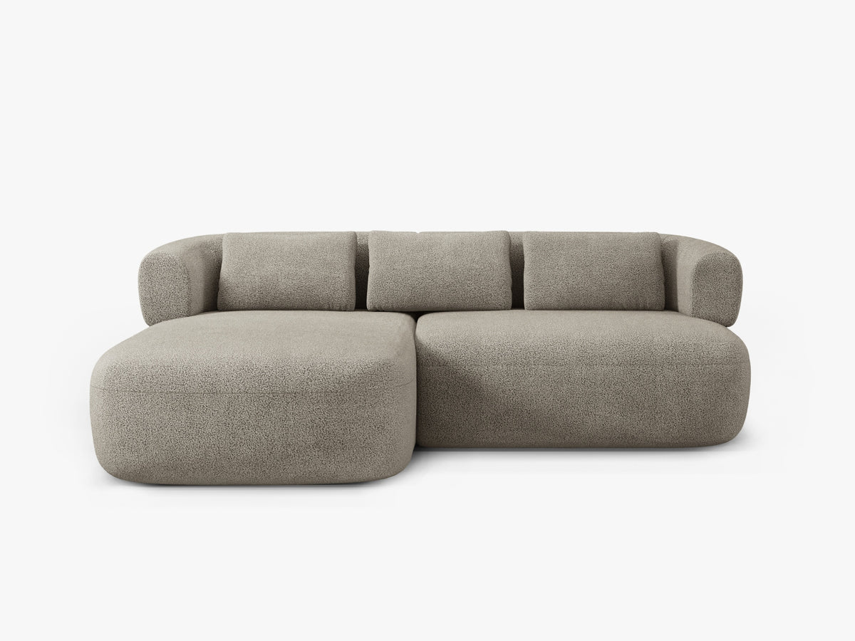Divano Angolare Sinistro in Bouclé, "Jenny", 5 Posti, 200x145x73 - Grigio Chiaro