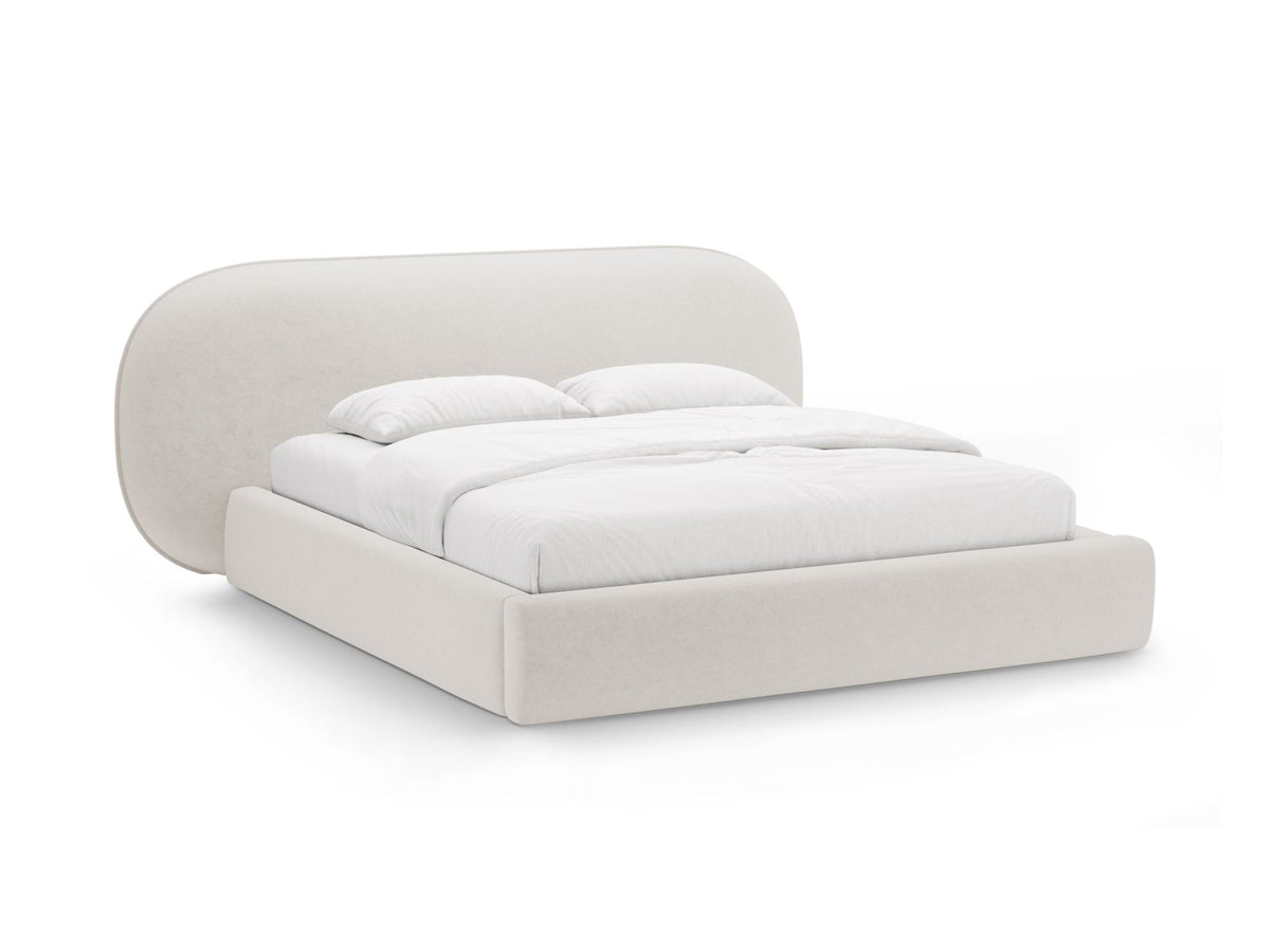 Letto con Contenitore e Testata, "Ovalo", 234x290x96 - Beige Chiaro