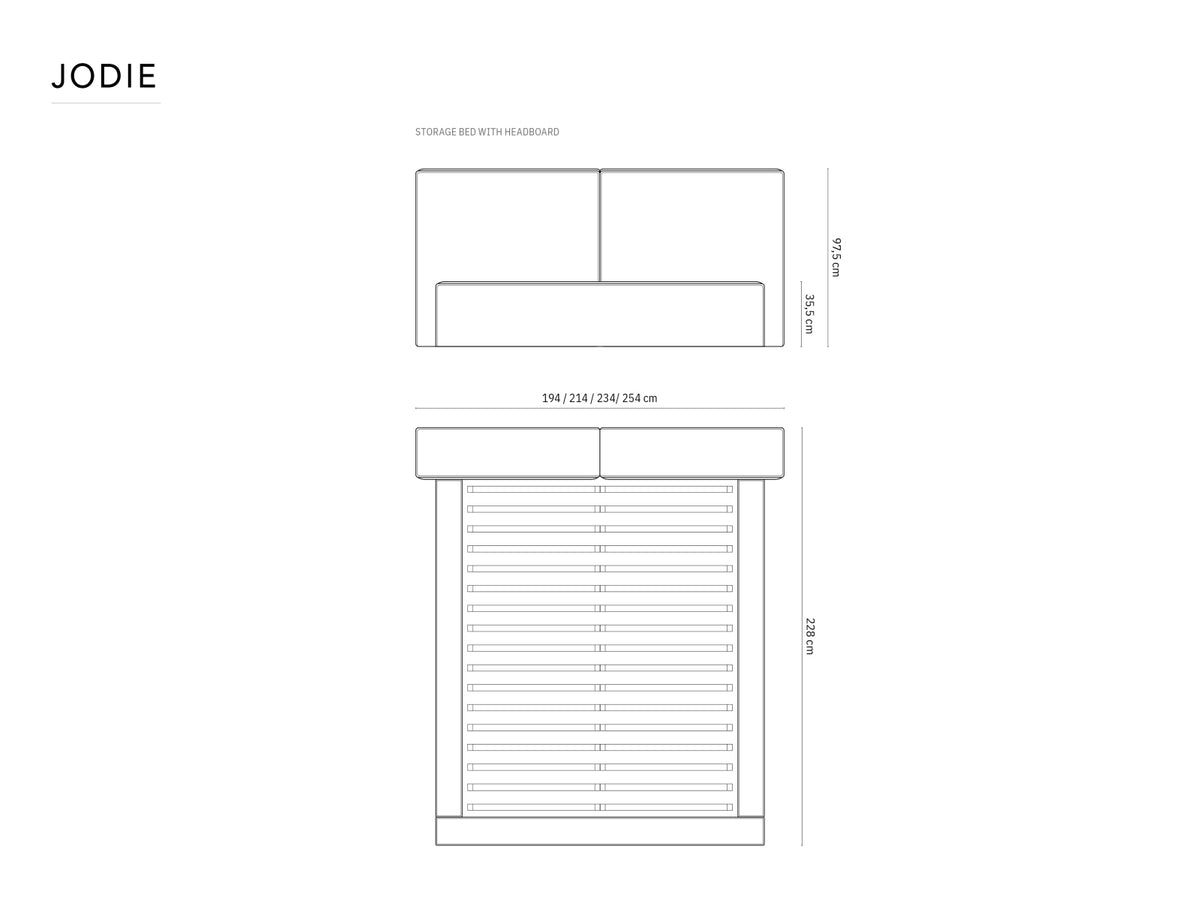 Letto contenitore con testiera doppia, "Jodie", 228x251x97,5
