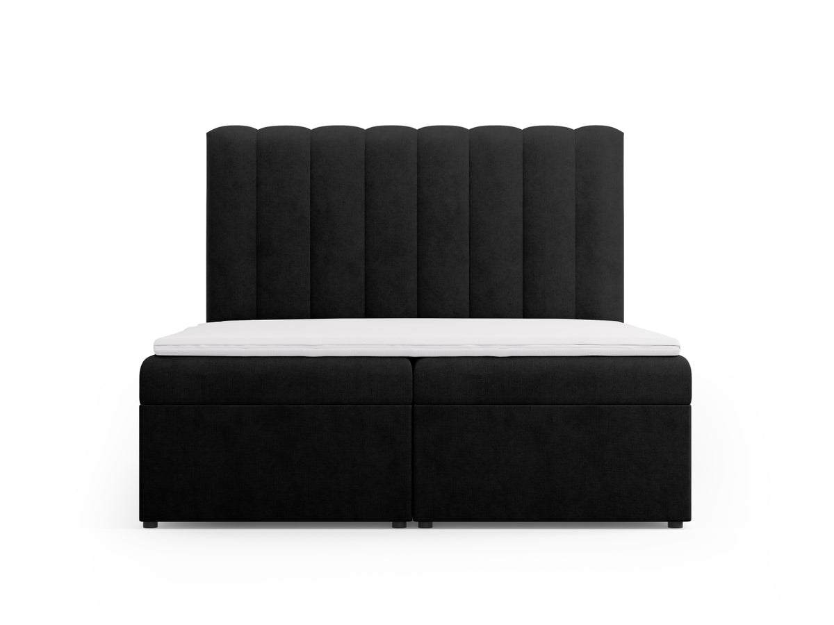 Letto Boxspring con Testata, Materasso e Topper Kelp - Nero 160x200