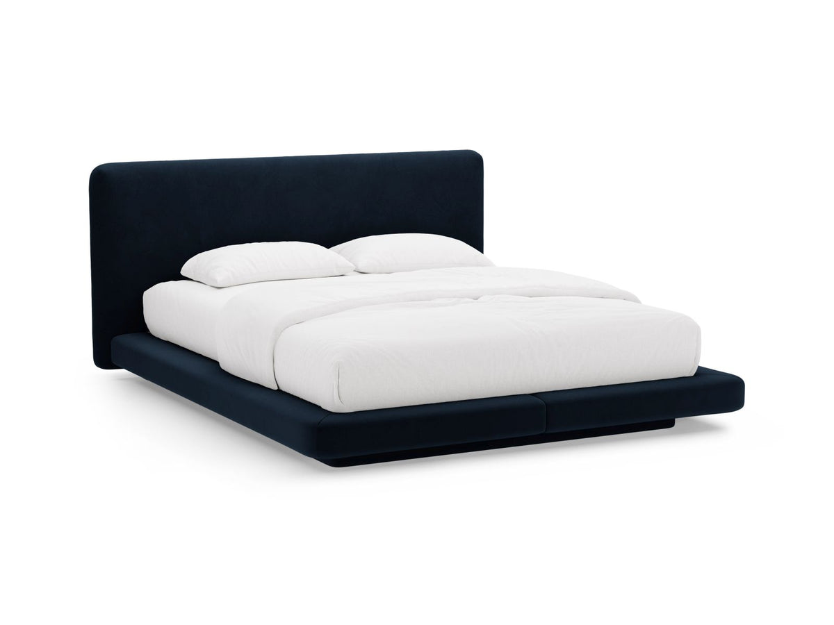 Letto con Testata in Velluto, "Linea", 225x244x98 - Blu Royal