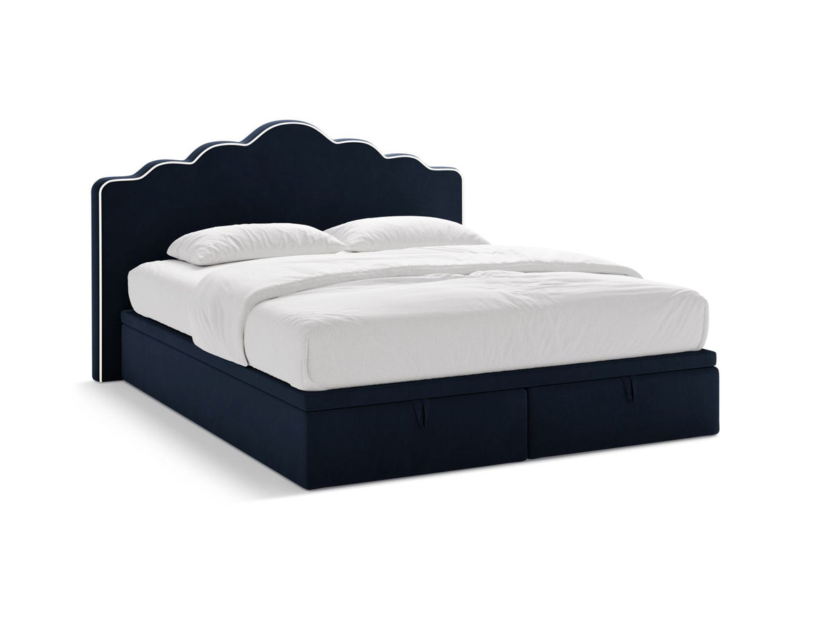 Letto Boxspring con Testata, Materasso e Topper Dream - Avorio, Blu Reale 200x200
