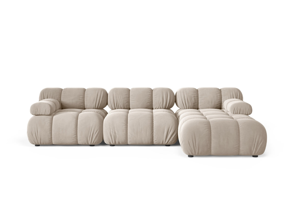 Divano Angolare Modulare Destro in Velluto, "Bellis", 4 Posti, 282x155x70 - Beige Scuro