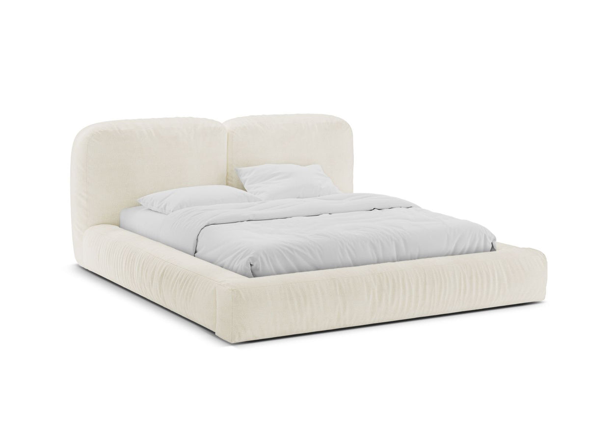 Letto con Contenitore e Testata in Bouclé, "Martina", 246x246x101 - Avorio