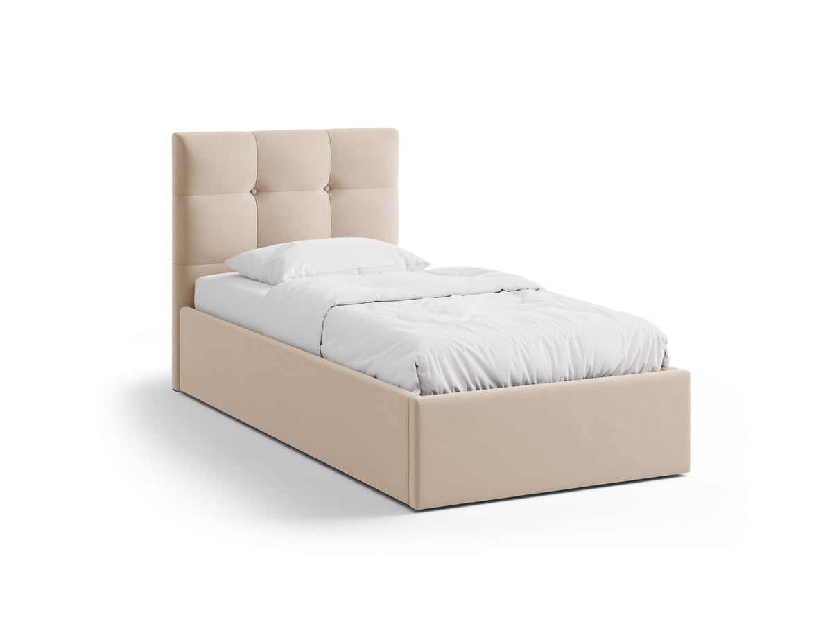 Letto con Contenitore e Testata in Velluto, "Phaedra", 212x100x95 - Beige Mandorla
