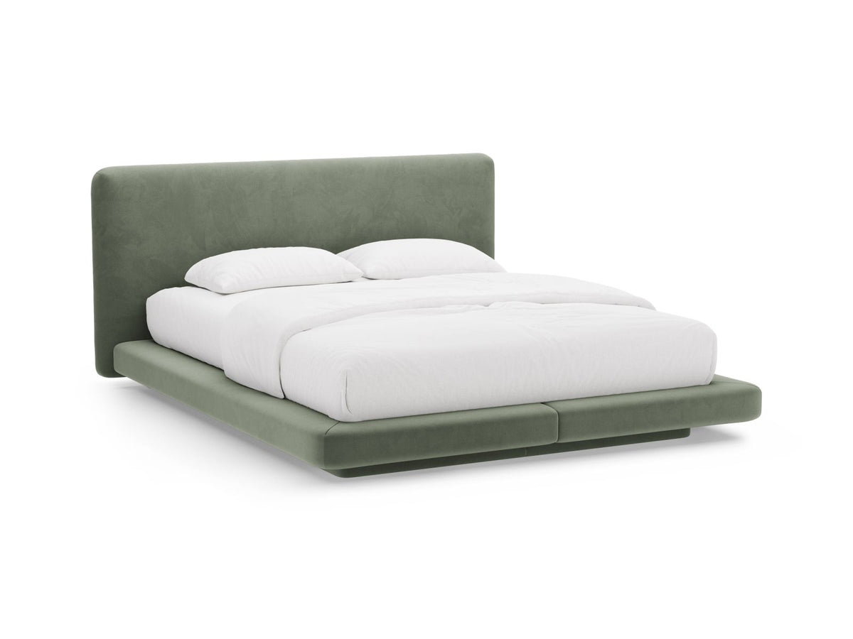Letto con Testata in Velluto, "Linea", 225x244x98 - Verde