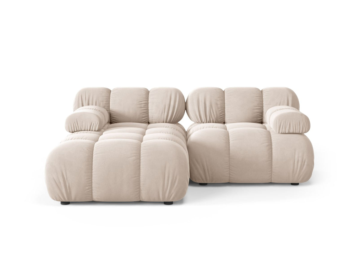 Divano Angolare Modulare Sinistro in Velluto, "Bellis", 3 Posti, 188x155x70 - Beige Chiaro