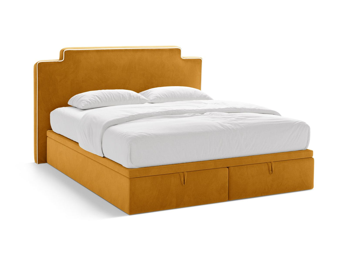 Letto Boxspring con Testata, Materasso e Topper Princess - Avorio, Senape 180x200