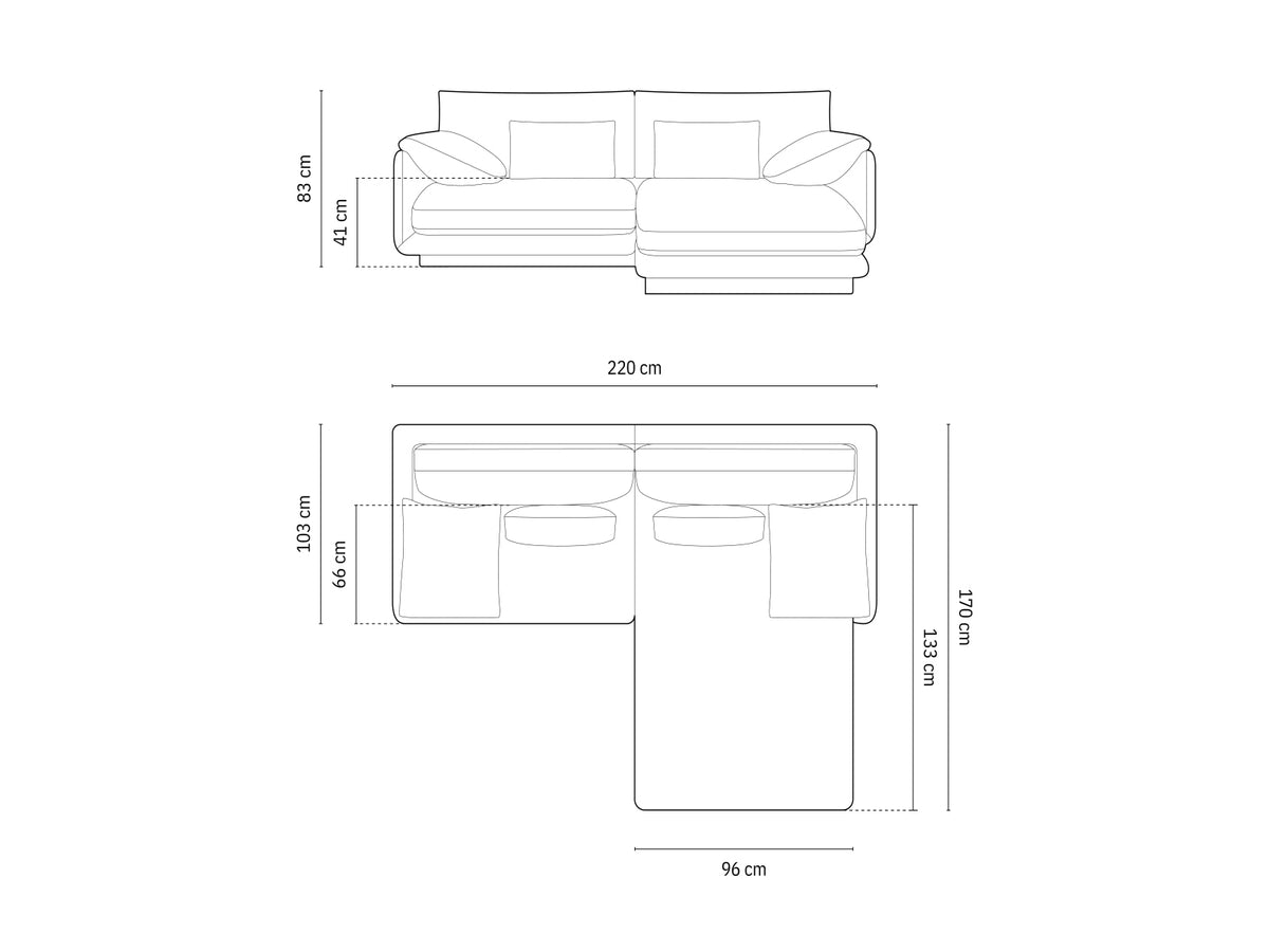 Divano Angolare Torino, 3 Posti, 170x220x83