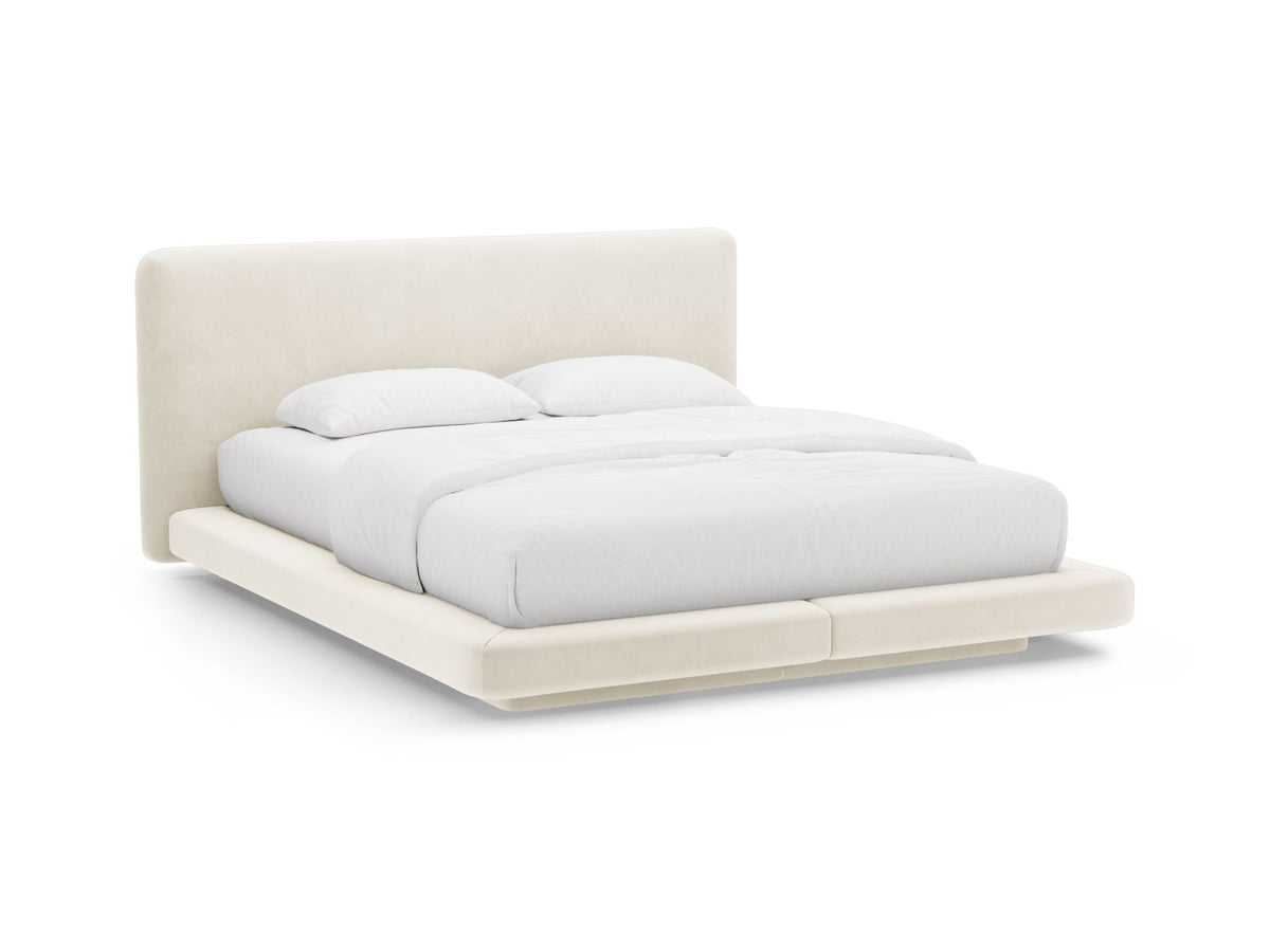 Letto con Testata in Velluto, "Linea", 225x224x98 - Avorio
