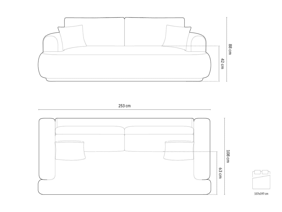 Divano Letto con Contenitore Ella, 3 Posti, 108x253x88