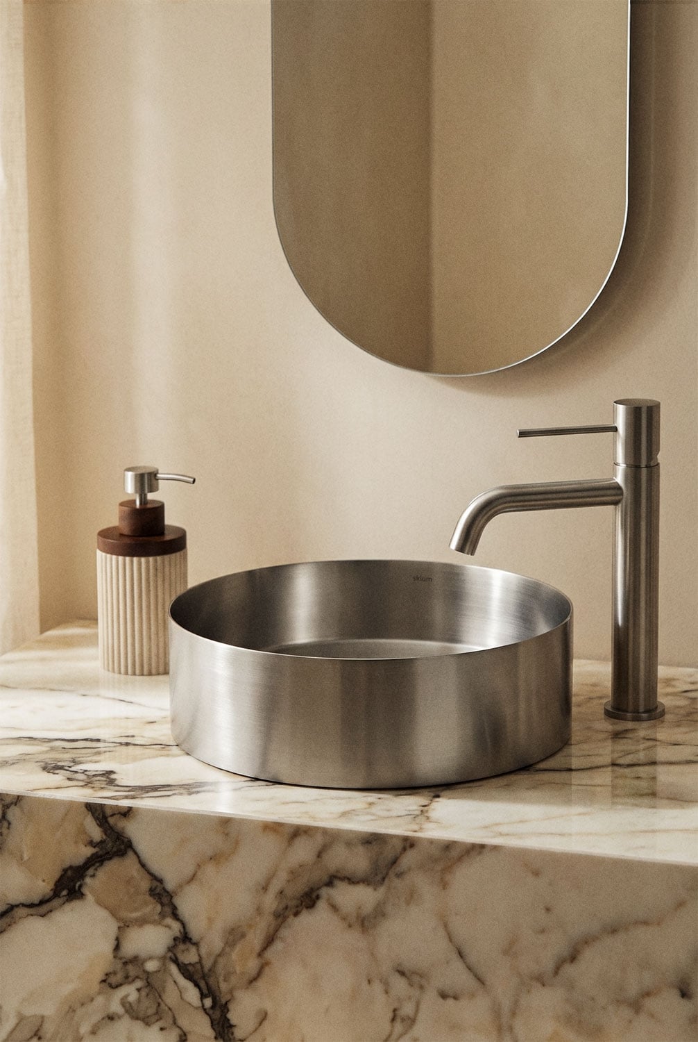 Lemia - Lavabo da appoggio rotondo Ø40 cm in acciaio inox