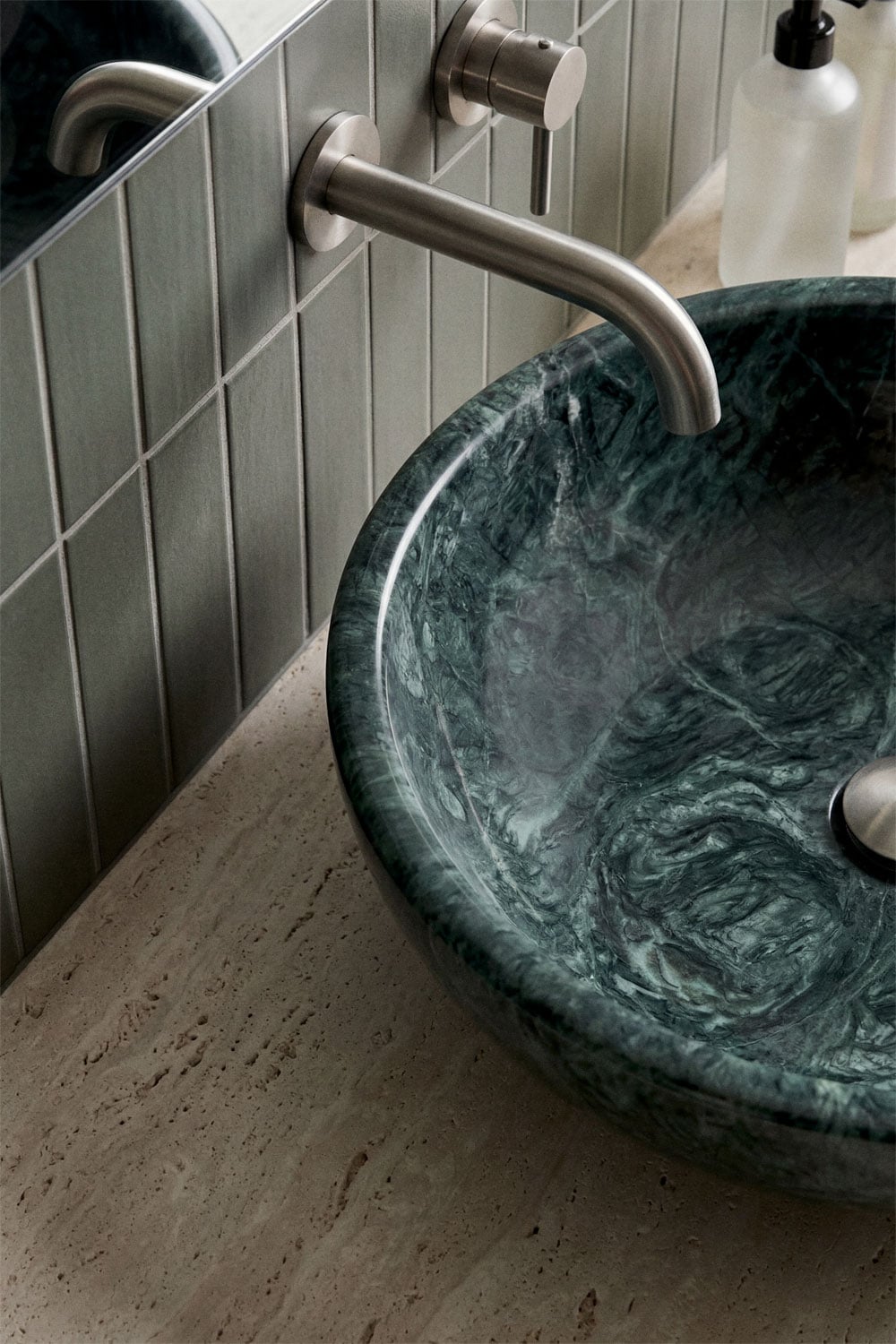 Eskel - Lavabo da appoggio rotondo Ø40 cm in pietra naturale