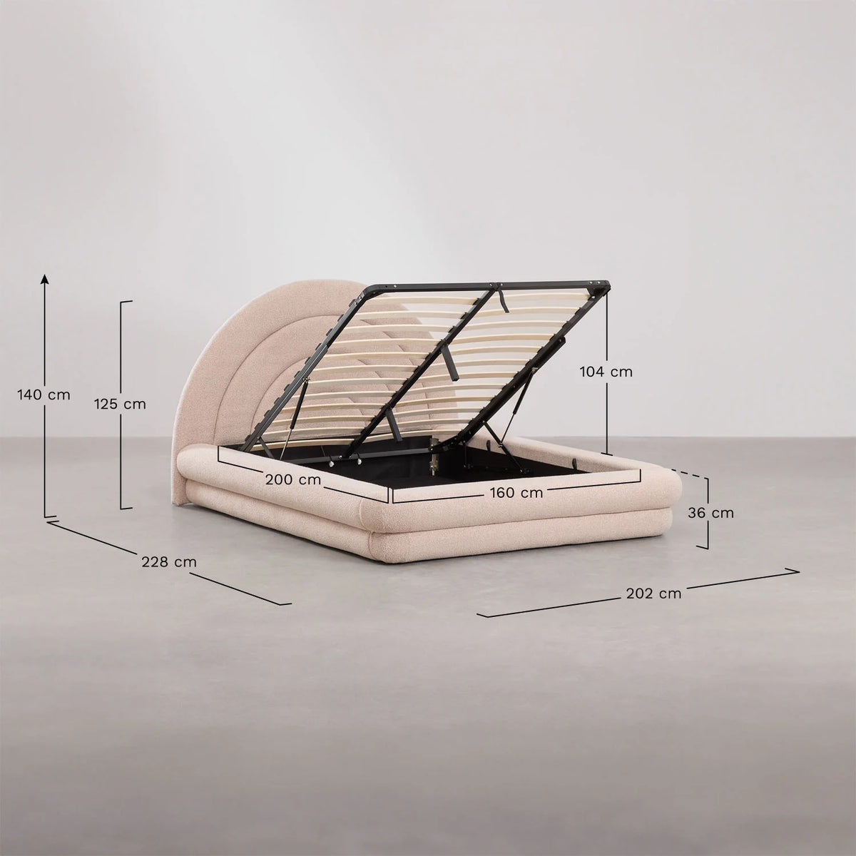 Letto con contenitore ribaltabile in tessuto rosa bouclé Borzensi