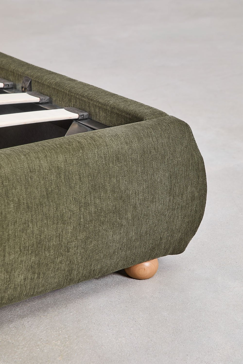 Winselet - Letto con contenitore imbottito verde, beige, bianco