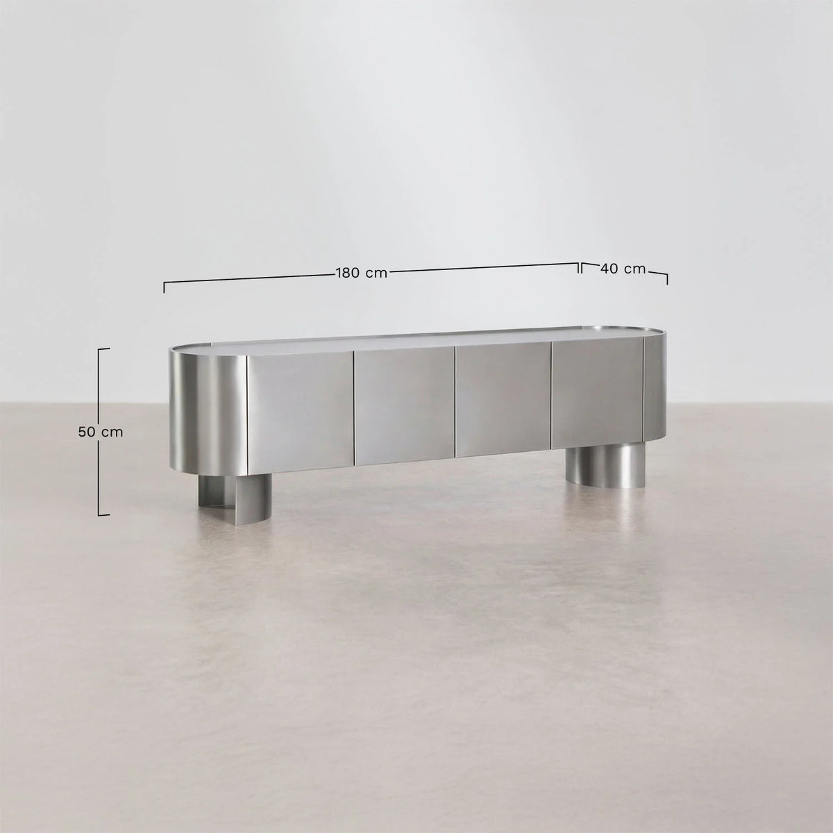 Mobile TV 180x40 cm in acciaio inox e travertino Luena