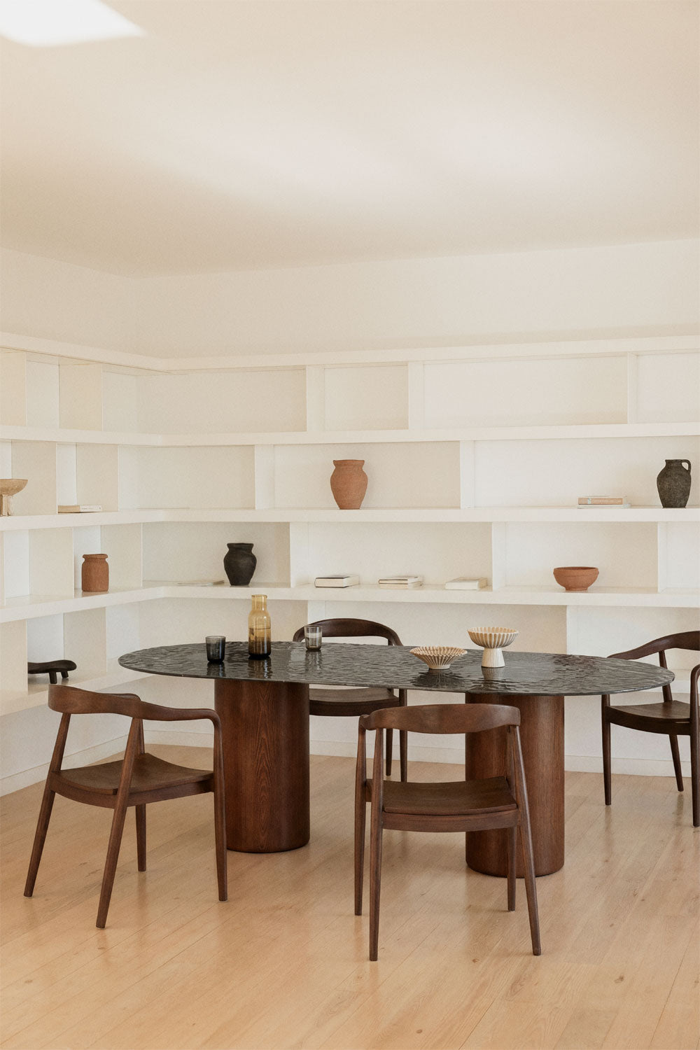 Asgri - Tavolo da pranzo ovale 220x110 cm in vetro temperato e MDF