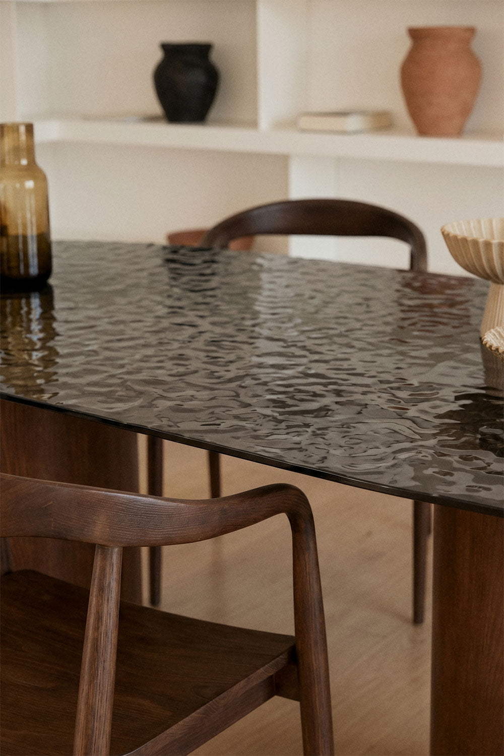 Asgri - Tavolo da pranzo ovale 220x110 cm in vetro temperato e MDF