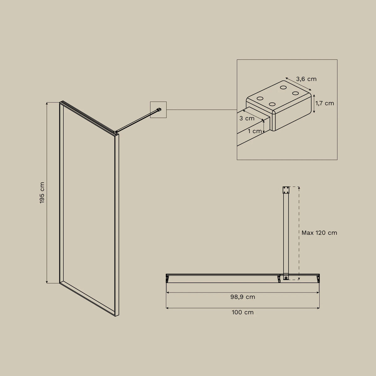 Trafalgar - Box doccia fissa con vetro temperato da 5 mm e alluminio