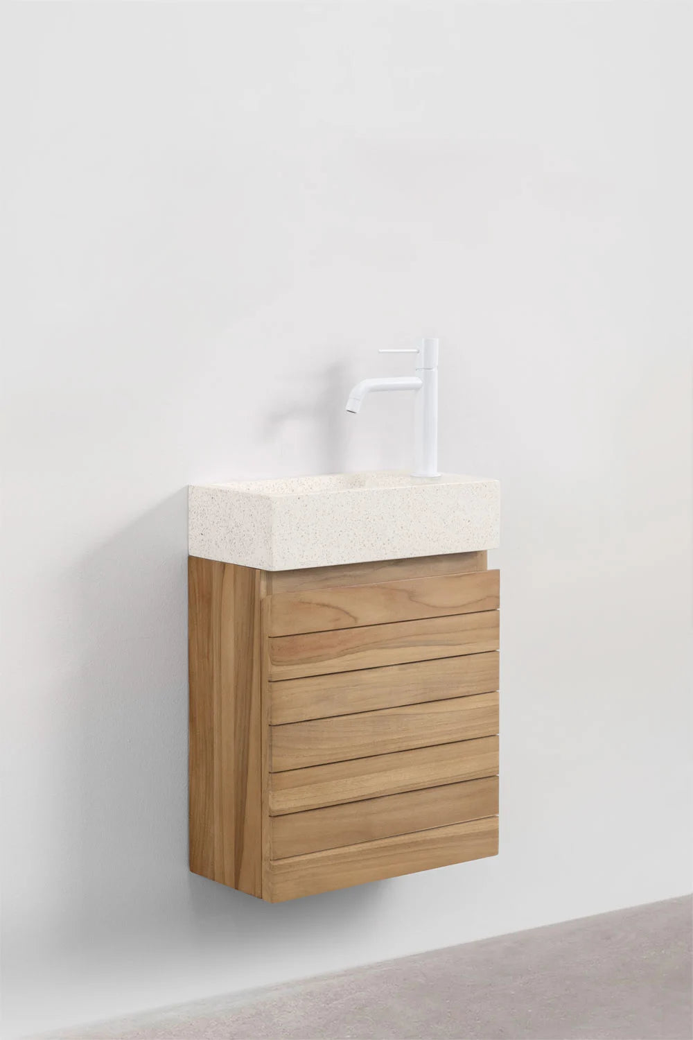 Set Arredo Bagno in Legno Teak con Lavabo Integrato in Cemento Napier