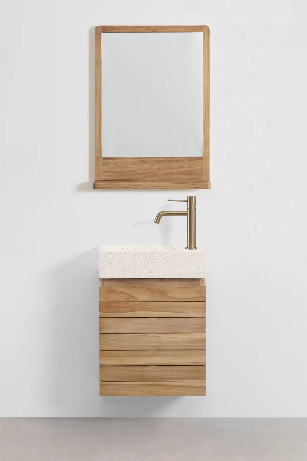 Set Arredo Bagno in Legno Teak con Lavabo Integrato in Cemento Napier