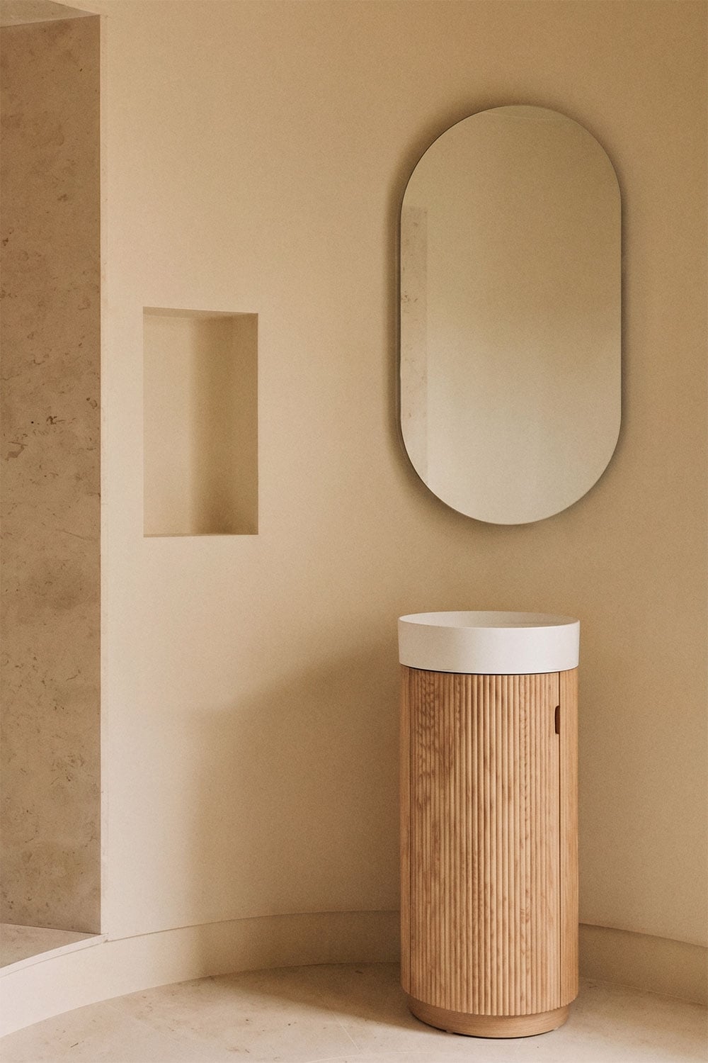 Freia - Set mobile bagno a colonna Ø40 cm con lavabo integrato