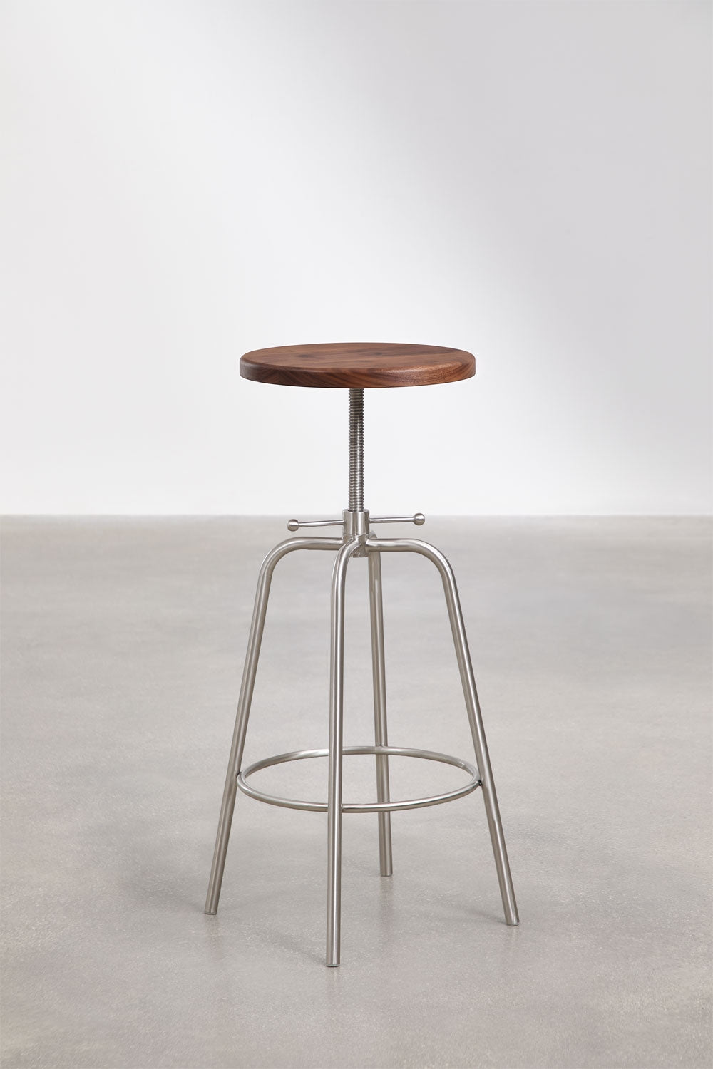 Bangalore - Sgabello alto regolabile in acciaio inox e legno (Set di 2)