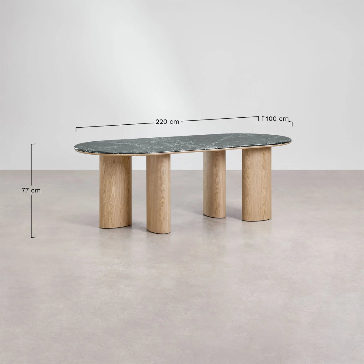 Dayana - Tavolo da pranzo ovale 220x100 cm in MDF e marmo